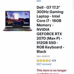 300 Hz 17 inch Screen Dell Gaming Laptop G770