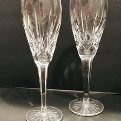 Vintage WATERFORD Ballymore Pair of Crystal Champagne Flutes 8.25”.
