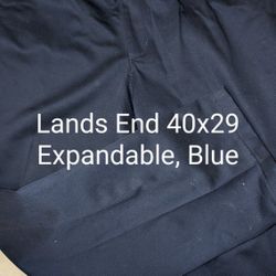 Mens Lands' End Blue Khaki Dress Pants, 40x29, Waist Expandable 3" More, Flat Front, 100% Cotton, Medium Weight, 4 Pocket, Rear Buttoned, 2 Spare Butt