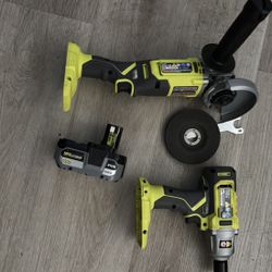Angle Grinder & Drill W/ Battery 