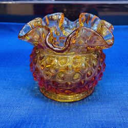 Stunning Fenton Hobnail Glass Footed Bowl With Ruffles 