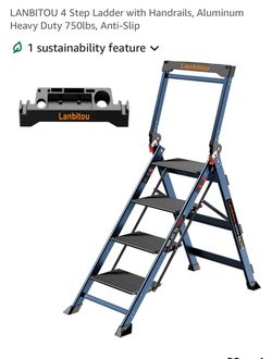 LANBIIOU 4 Step Ladder with Handrails, Alumınum Heavy Duty 750lbs, Anti-Slip 1 sustainability feature v Lanbitou