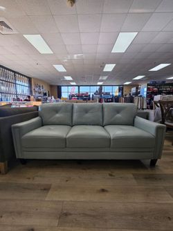 Modern Sage Green Genuine Leather 3-Seater Sofa