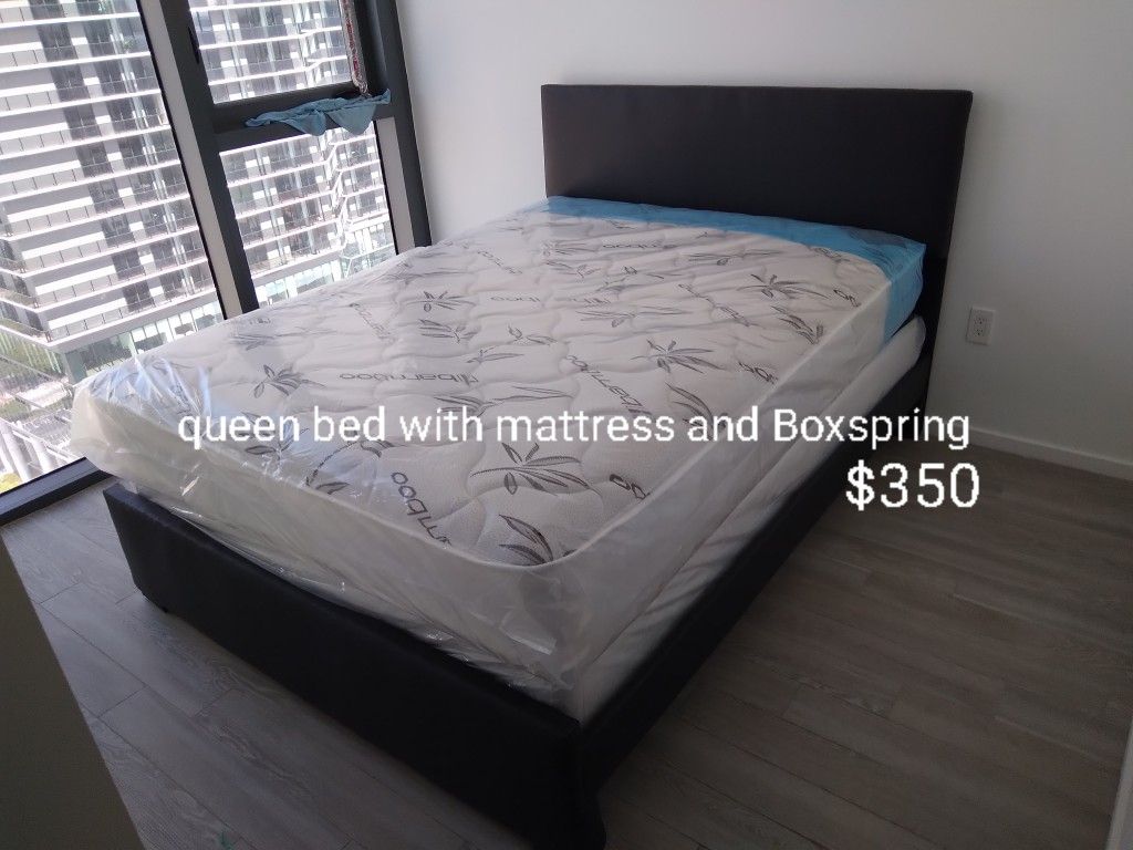 $350 Queen Bed With Mattress And Boxspring Brand New Free Delivery Free Assembly