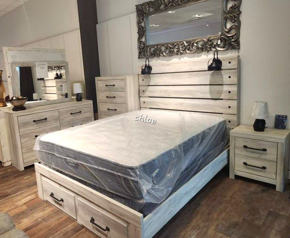 
◇ASK DISCOUNT COUPOn👌 queen King full twin bed dresser mirror nightstand bunk mattress box/3pcs《 
Cambe Whitewash Storage Bedroom Set 