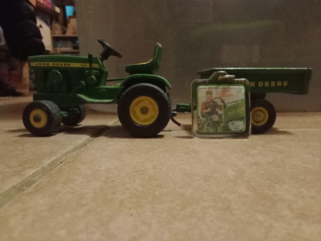 Vintage John Deere Tractor With Trailer Plus Key Chain Gone.