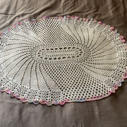 Fantastic 30”x22” handmade crochet oval beige doily 