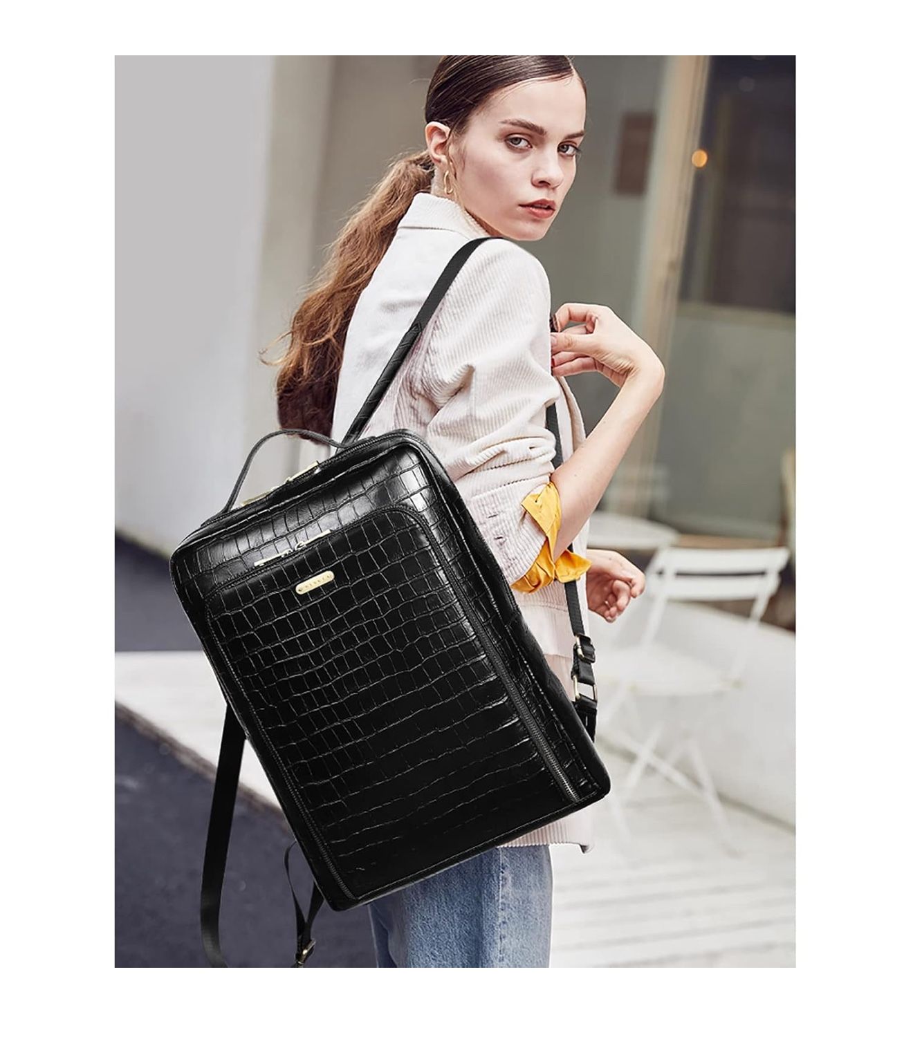CLUCI Leather Laptop Backpack for Women, 15.6 Inch Computer Bag