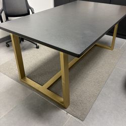 Black Leather Granite Table With Steel Base