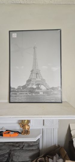 BRAND NEW 
The Eiffel Tower, Black and White, Print With Golden Frame 28" X 20"
