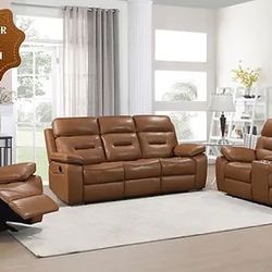 ONLY $1349!!! Genuine Leather Reclining Sofa Set New In Box 