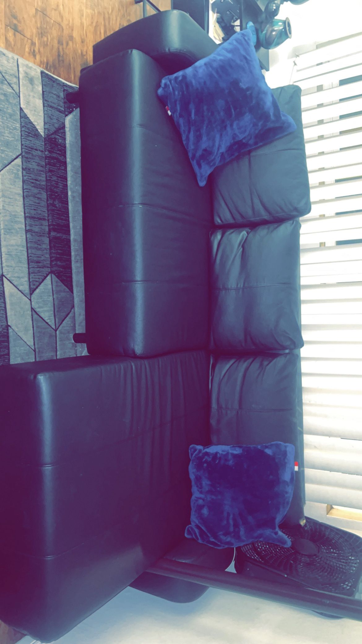 Black L Faux Leather Couch For Sale 