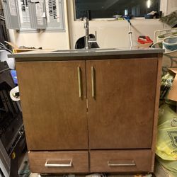 Bathroom Vanity - Brown Wood And Grey Top