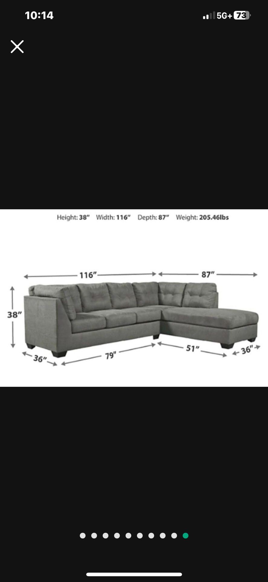 Ashley Furniture Gray Sectional W/Ottoman 