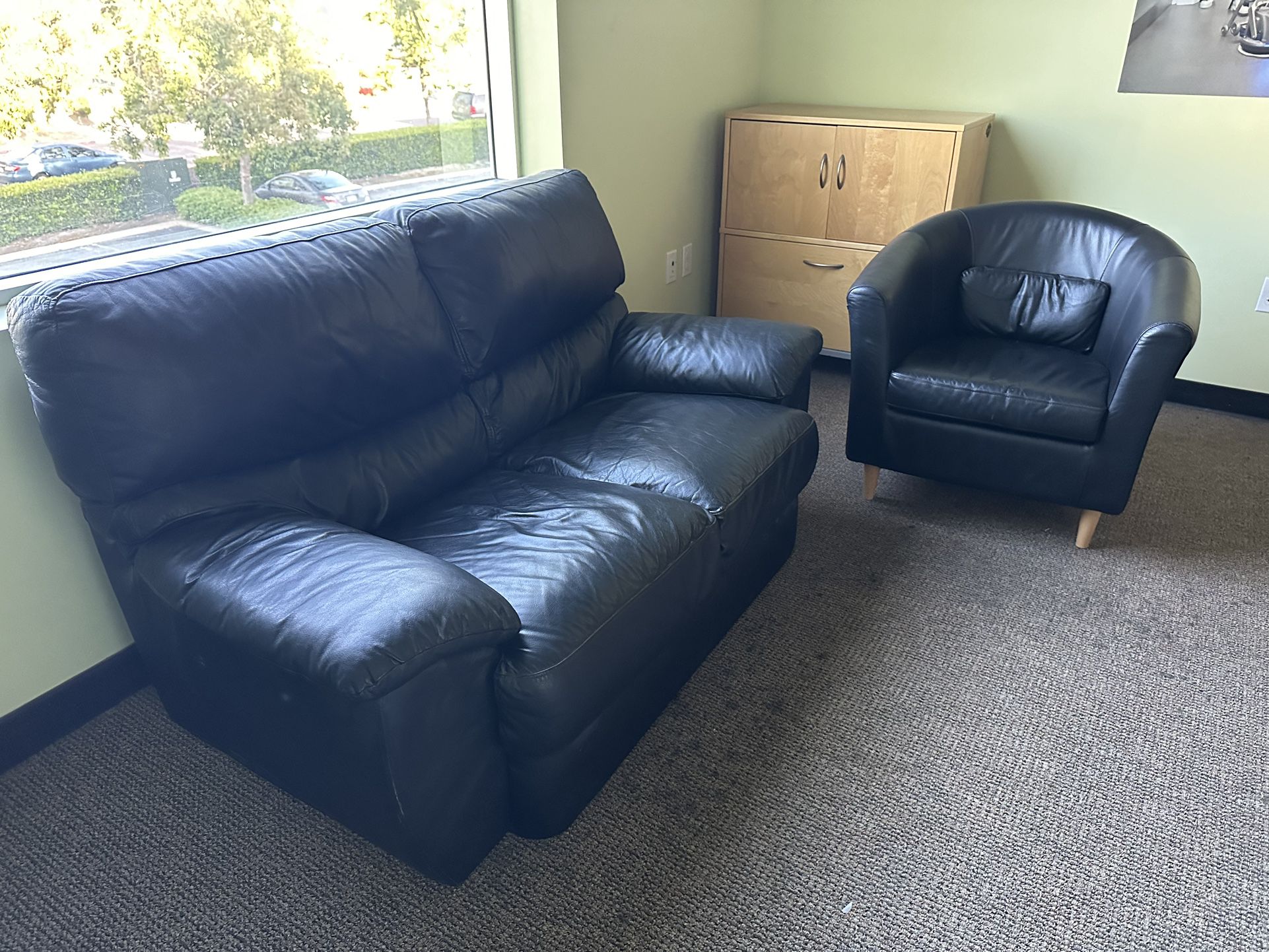 Black Faux Leather 2 Person Sofa  Couch and Chair 