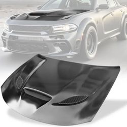 Fits 15-23 Dodge Charger SRT Hellcat Style Hood Scoop Vent Unpainted - Aluminum