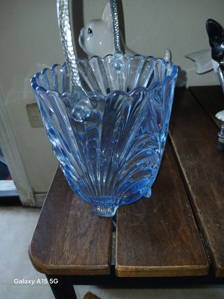 Antique Blue Glass Ice Bucket