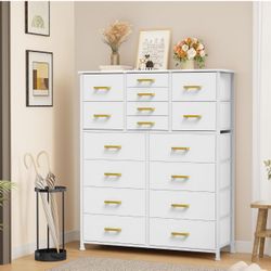 16-Drawer Fabric Dresser – Wood Top & Metal Frame