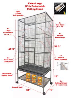 Extra Large Tall Bird Cage 69 Inch, black