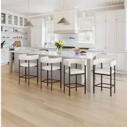 Leopold series Barstool set of 4   • Overall Size: 22.5"W x 19.3" D x 36.8"H  • Materials  • Seat—Fabric  • Leg—Metal  • Weight Capacity: 330 lbs  Bra