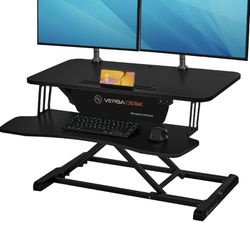 PowerRiser 32" x 24" Electric Standing Desk Converter for Dual Monitor, Laptop Workstation with Wide Keyboard Tray, 32 Inch Height Adjustable Sit to S