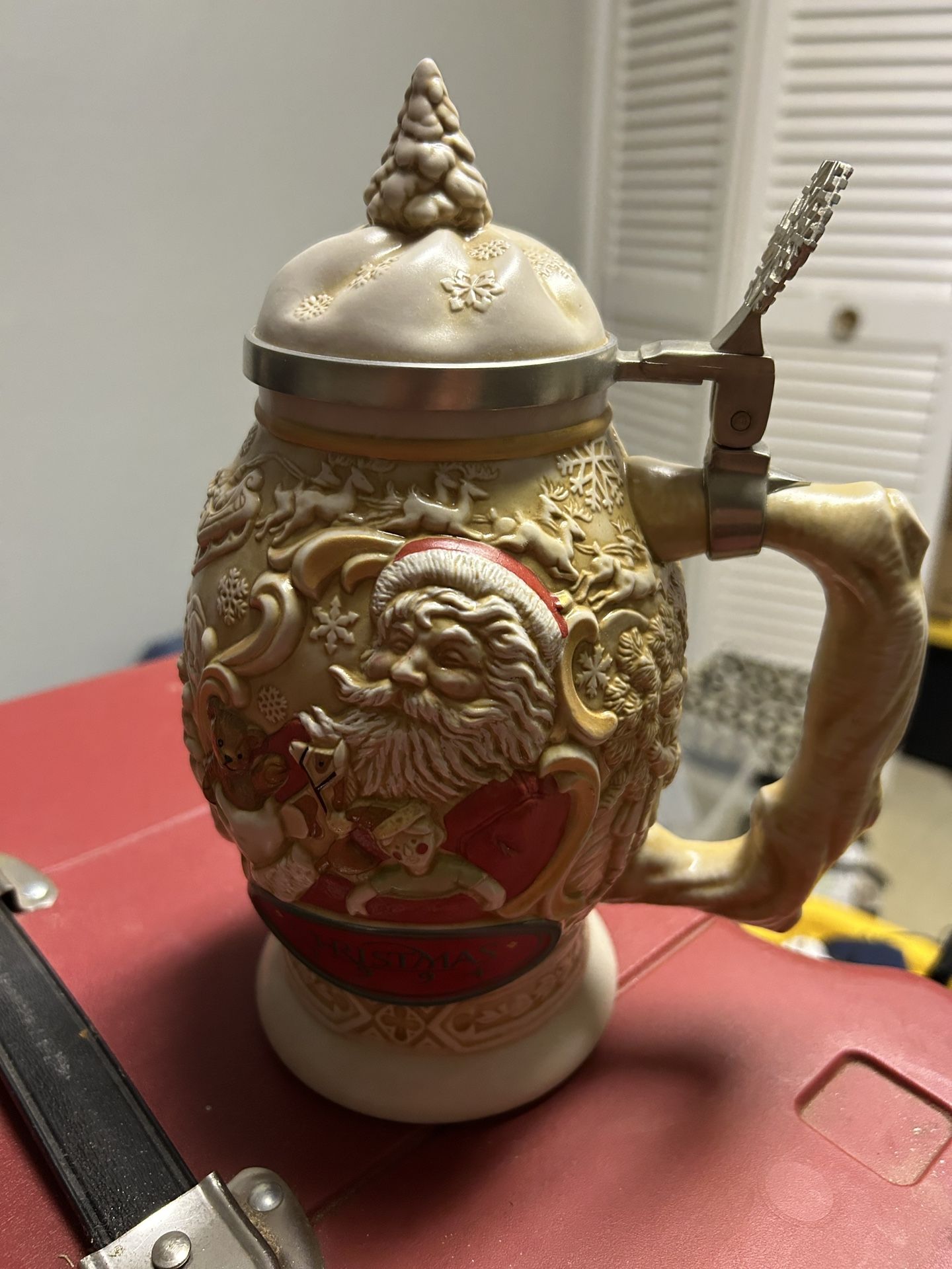 Christmas lidded beer stein