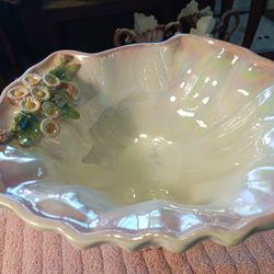  BEAUTIFUL VINTAGE CAPODIMONTE  PIECE FROM ITALY  THIS IS  Actually  Pearl And  TRIM IN  PINK  VERY Unique 