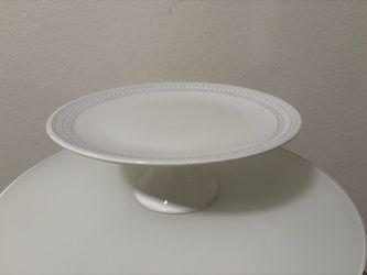 12” Ceramic Cake Stand White Beaded Rim Portugal