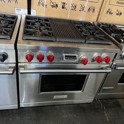 Wolf 36”Wide Dual Fuel Range Stove In Stainless Steel With Grill 