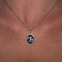 Saint Mary / Virgen de Guadalupe Diamond-Cut Moissanite Religious Pendant, 925 Silver