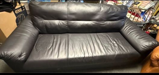 Black Leather 3-Seater Sofa