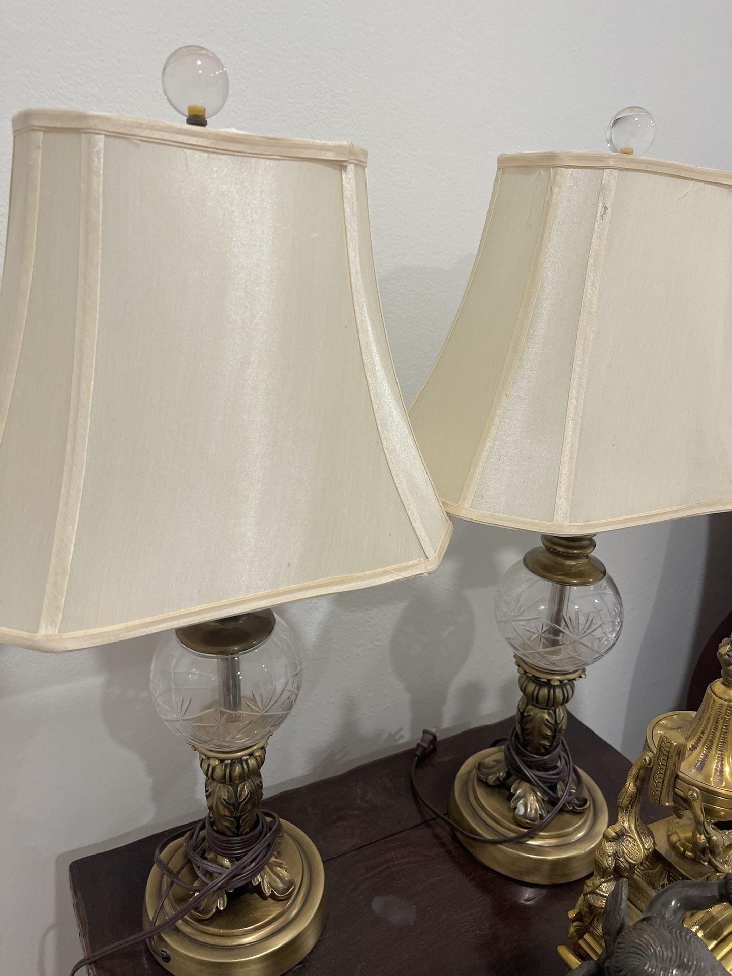 Pair of Vintage Brass & Cut Glass Table Lamps – Classic Elegance