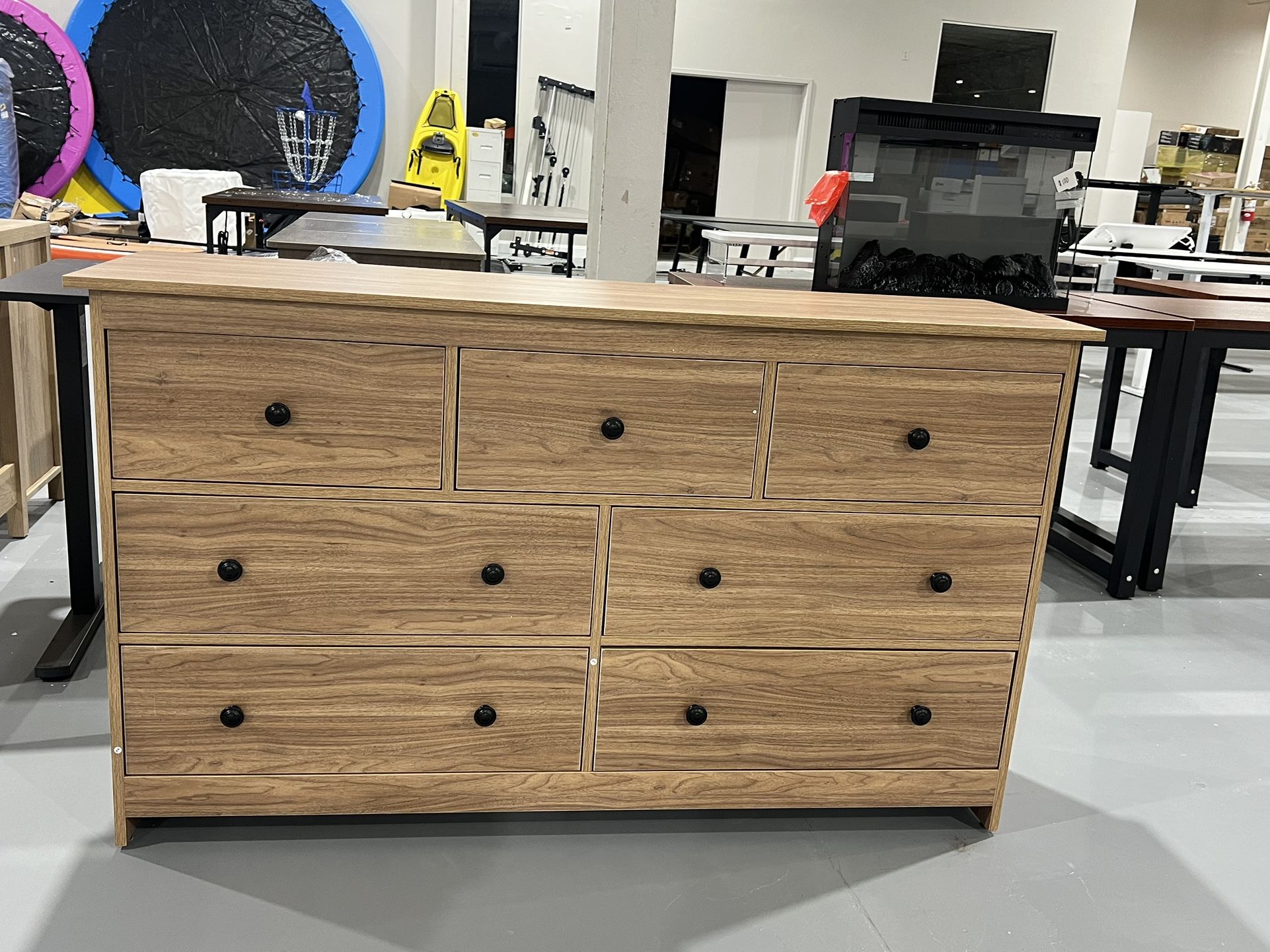 M-7 Drawer Dresser for Bedroom, 55'' Wide Natural Wood Chest of Drawers with Metal Handles, Modern Large Dressers Organizer for Living Room, TV Stand,