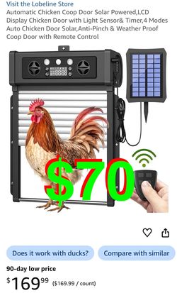 Automatic Chicken Coop Door Solar Powered, LCD Display Chicken Door with Light Sensor& Timer, 4 Modes Auto Chicken Door Solar,Anti-Pinch & Weather Pro