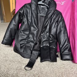 Girls Belted Puff Collar Coat