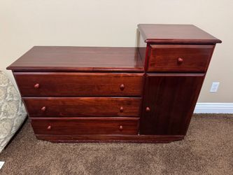 Cherry Finish Multi-Level Dresser (Drawers + Cabinet Storage)