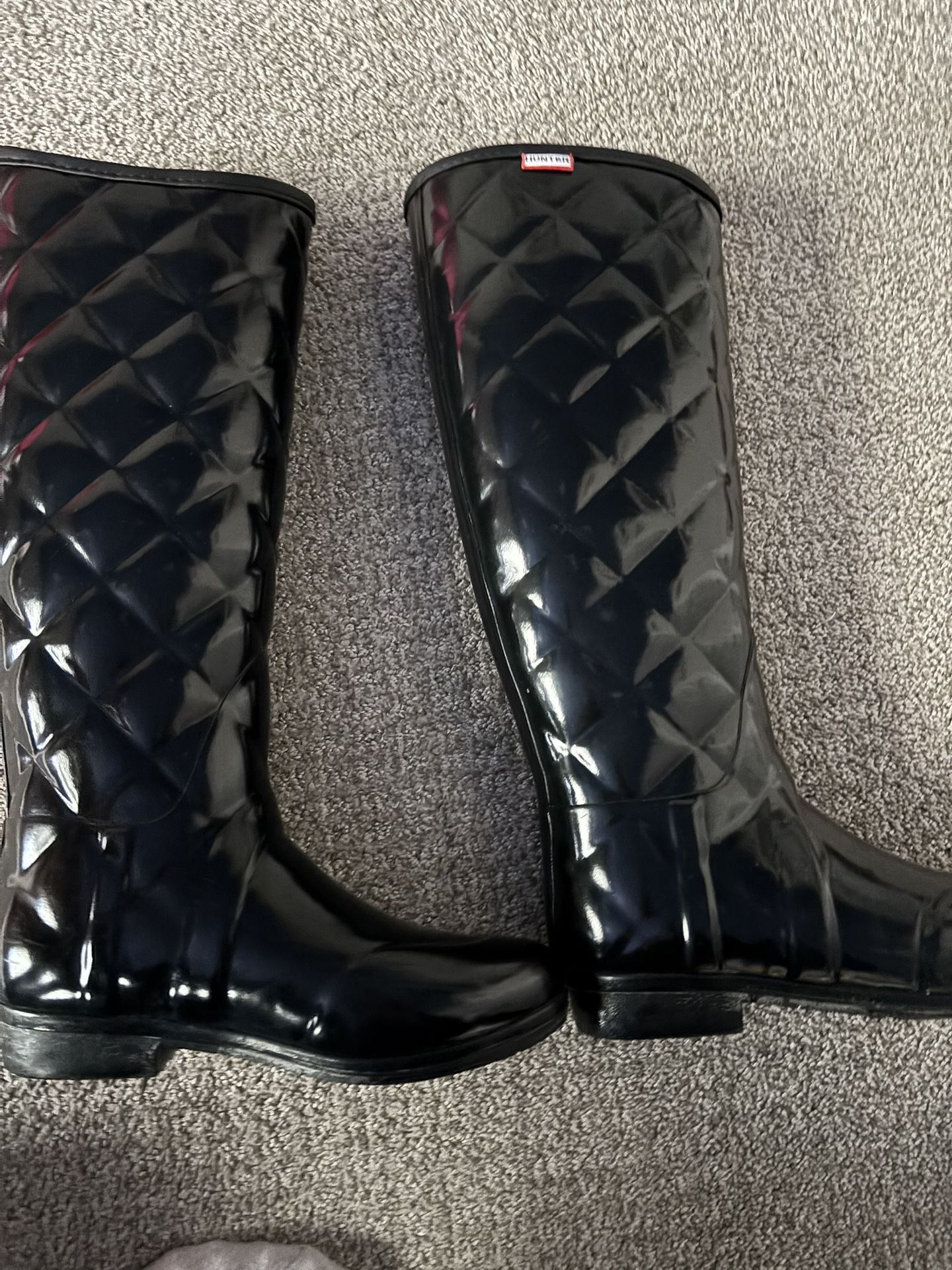 Women’s HUNTER High Gloss Quilted Waterproof Black Rain Boots