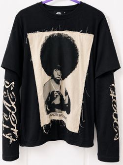 Papa John's Black Long Sleeve Graphic Tee with Beige Patch