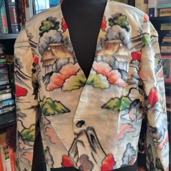 Vintage Handmade Women's Silk Lined Kimono Style Colarless Blazer Sz Med