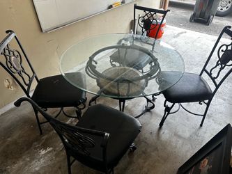 4PC GLASS & METAL DINING SET