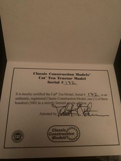 Classic Construction Models Cat Ten Tractor Certificate