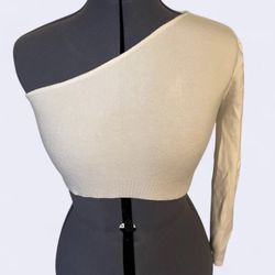 Aster Women's Small White Crop Top Long Sleeve One Shoulder New Sz XS