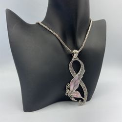 Beautiful 925 Sterling Silver Mother Of Pearl Infinity Butterfly Modernist Pendant With Sterling Byzantine Chain Necklace (15”)