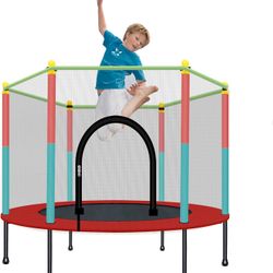 Kids Trampoline with Safety Enclosure Net - 5FT Trampoline for Toddlers Indoor and Outdoor - Parent-Child Interactive Game Fitness Trampoline Toy Gift