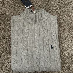Polo Ralph Lauren Cable Knit Quarter Zip – Grey Heather (Fits Medium)