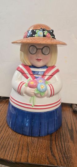 Vintage 1999 Mary Engelbreit ME Cookie Jar Sailor Dress Girl Ann Estelle 13”