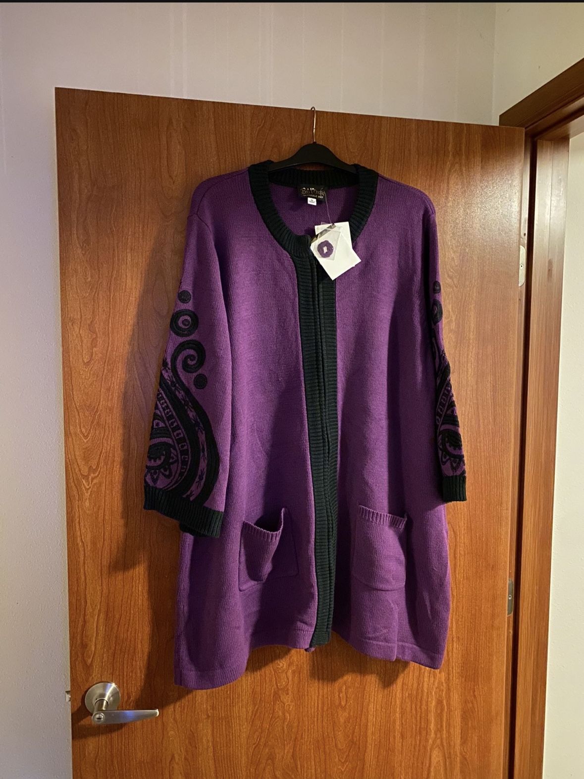 Vintage Bob Mackie Wearable Art Long Sleeved Long Cardigan Sweater 3XL