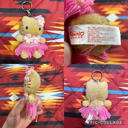 Vintage 4” Sanrio Hello Kitty Keychain Plush Hula Dance Bikini Sun Tan Hawaii