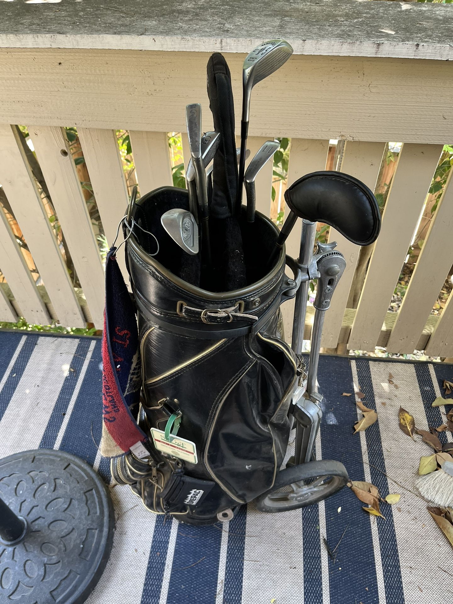 Golf Clubs And Roller Bag