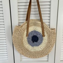 Never Used Evil Eye Protection Straw Weave Tote Bag 🧿 Beach bag Purse Caryall